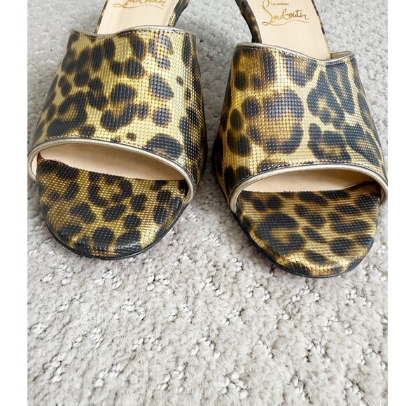 Christian Louboutin EAST MULE 55 Metallic Leopard Sandals Kitten Heel Shoes - Picture 9 of 14